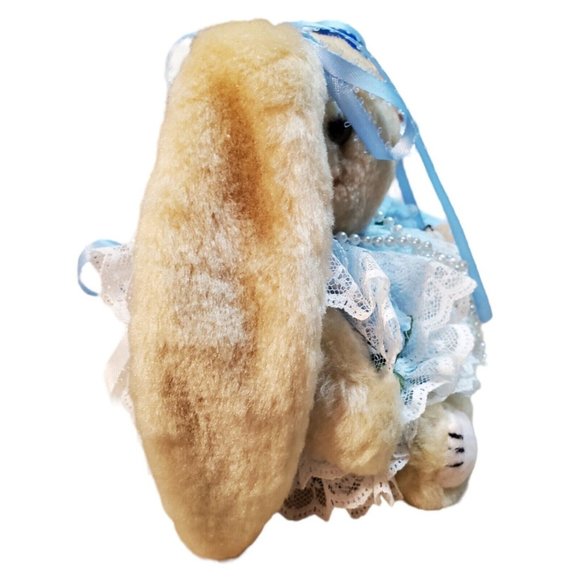 Vintage Bunny Rabbit Stuffed Animal Plush Blue 7" Jointed with Outfit Easter - Picture 9 of 13